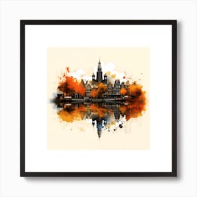 Amsterdam Skyline Autumnal Reflection Ink Splat Effect Art Print