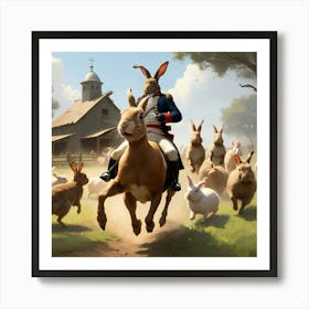 Rabbits On Horseback Art Print