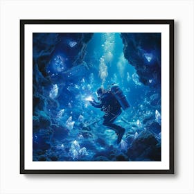 Scuba Diver In Cave Art Art Print