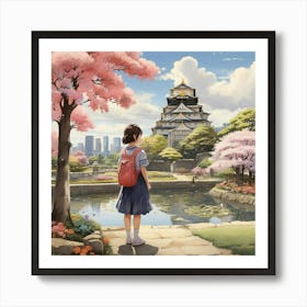 A Girl In The Garden Osaka Castle Park Japan Art Print 1 Art Print