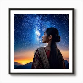 Firefly Cosmic Woman Under Vast Nightfall Sky 73580 (2) Art Print