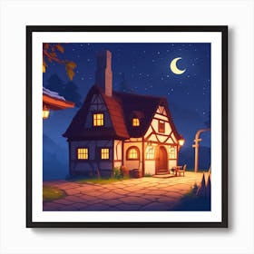 Village At Night Art Print