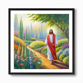 Jesus Walking In The Garden Art Print