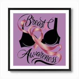 Women Breast Cancer Awareness background with brassiere Calligraphy in Pink Ribbon international symbol for month October suitable for clipart and poster and wall art 2 Art Print