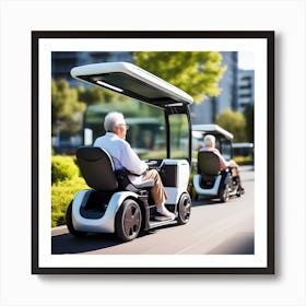 Elderly Couple In Electric Scooters Art Print