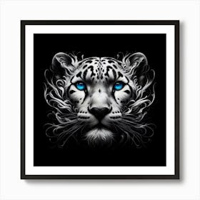 Snow Leopard black an white portrait with slight brown accents Art Print