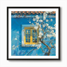 Blue House With Yellow Window Art Print