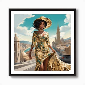 Woman In A Gold Dress Art Print