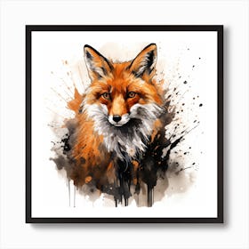 Fox Sketch With Ink Splash Effect Art Print