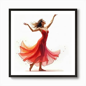 Spanish Woman In A Dynamic Dance Pose, Watercolor With Vibrant Motion 1 Art Print