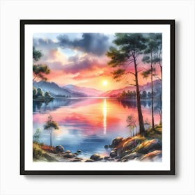 Sunset Over Lake Art Print