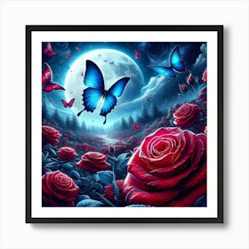 Roses And Butterflies 6 Art Print