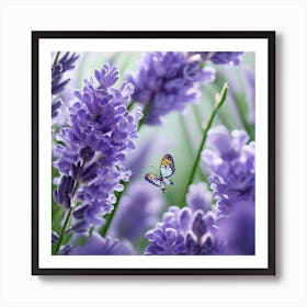 Lavender Flowers With Butterfly Art Print