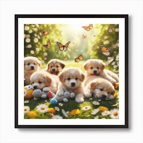 Golden Retriever Puppies Art Print