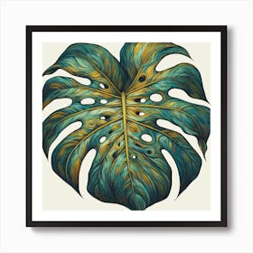 Van Gogh style, Large Monstera leaf Art Print