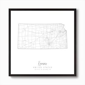 Kansas Minimal Street Map Square Art Print