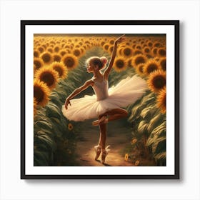 Ballerina In Sunflower Field Art Print