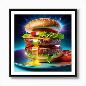 Burger On Plate 2 Art Print