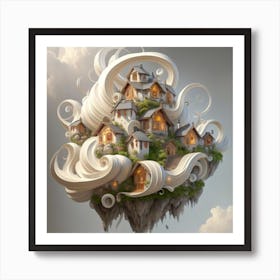 Mountain village sea waves tsunami 13 Art Print