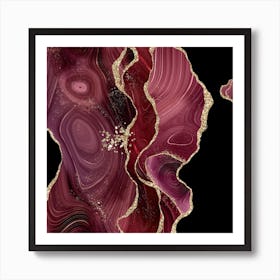 Burgundy & Gold Glitter Agate Texture 01 Art Print