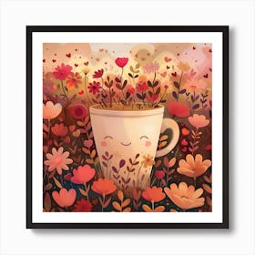 Love Coffee Mug Flowers Art Print