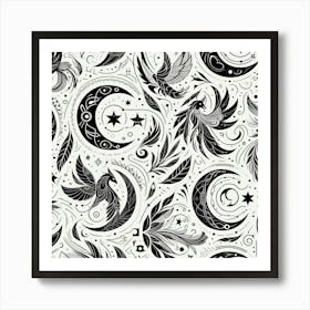 Moon And Stars Art Print