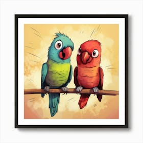 Parrots On A Branch 4 Poster