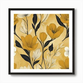 Art Deco Florals Mustard Yellow Art Print 1 Art Print