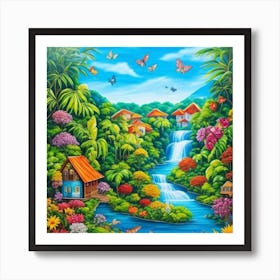 Waterfall In The Jungle 13 Art Print