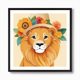 Floral Baby Lion Nursery Painting (10) Art Print