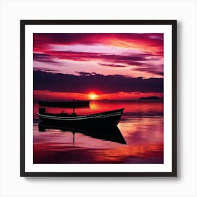 Sunset With Boats Art Print