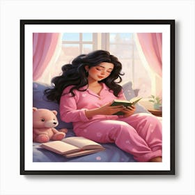 Girl Reading Teddy Bear Art Print