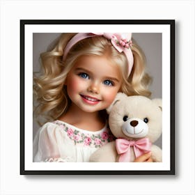 Little Girl With Teddy Bear 12 Art Print