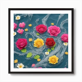 Dreamshaper V7 Splashing Water Clip Art Of Flowers And Roses A 0 (1) (1) Art Print