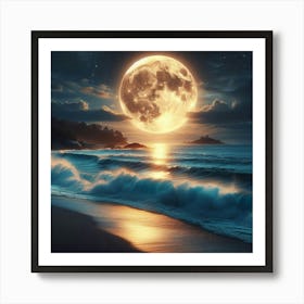 Full Moon On The Beach 2 Art Print