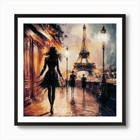 Oil Painting Sexy Woman with Eiffel Tower Art Print