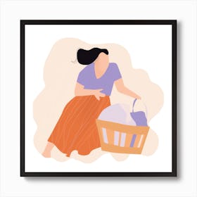Woman With Laundry Basket Art Print