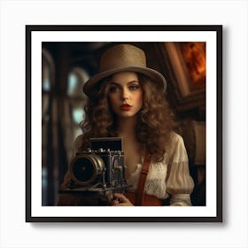 Vintage Girl With Camera 1 Art Print