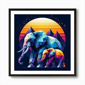 Bold Elephants At Sunset Art Print