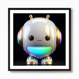 Cartoon Style Minimalist Happy Cybernetic Robot Emoji Holographic Gradient Transitioning From Silve Art Print