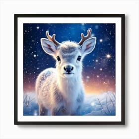 Firefly Adorable Baby Reindeer In A Starry Winter Meadow 2627 (2) Art Print