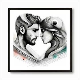 Love Couple - Abstract Line Art Illustration 286 Art Print