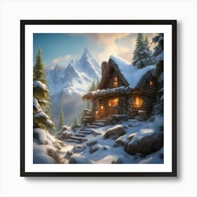 Cabin In The Snow 1 Art Print