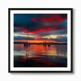 Sailboats At Sunset Art Print