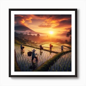 Sunrise In The Rice Fields Art Print