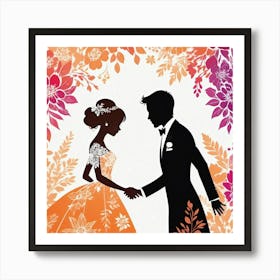 Bride And Groom Silhouettes Art Print