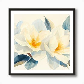 Watercolor Magnolia Flowers Art Print