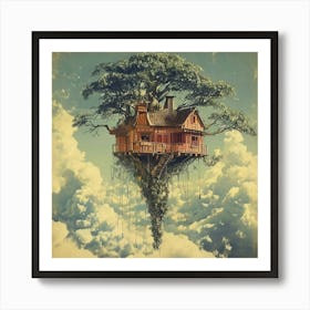 Vintage Art Of A Tree House Floating In The Sky Among Lots Of Clouds 23740056 (1) Art Print