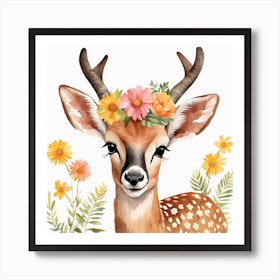 A Deer Watercolour In Autumn Colours 0 Art Print by Tiny Wonders Nursery  Art - Fy