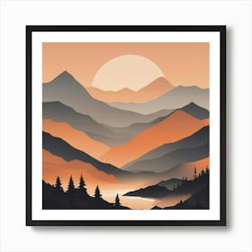 Misty mountains background in orange tone 17 Art Print